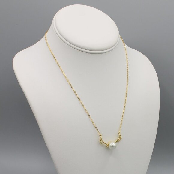 Necklace jewelry Guarding Angel yellow gold tone white pearl elegant new - Picture 4 of 5